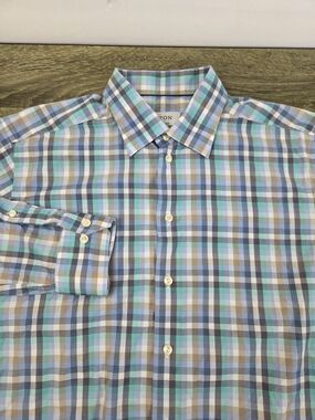Eton Contemporary Dress Shirt Men's 17 - 43 XL Plaid Long Sleeve Cotton Preppy